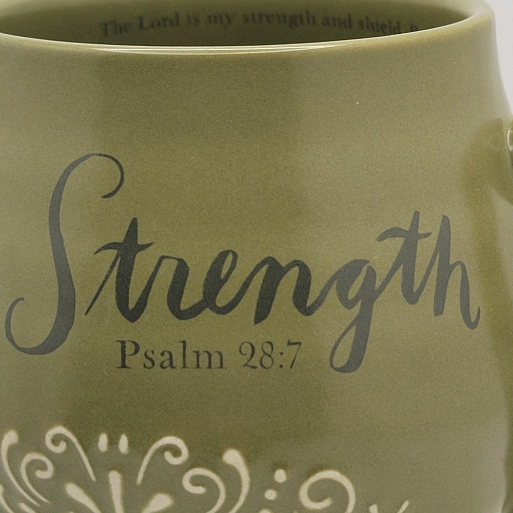 DaySpring Stoneware Coffee Mug Olive Green Inspirational Strength Scripture 14oz - Picture 2 of 9